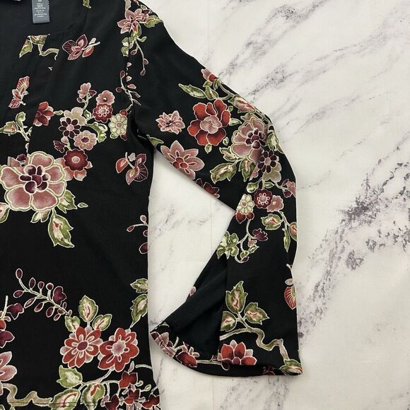 Hillard Hanson Womens Vintage Y2k Mesh Knit Top Size M Black Pink Floral Bell - Picture 3 of 11